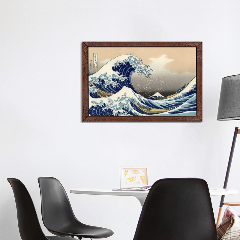 The Great Wave At Kanagawa, 1829 by Katsushika Hokusai - Wrapped Canvas Painting, Brown Framed, 101.6 cm H x 66.04 cm W