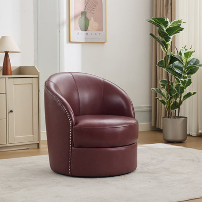 Fauteuil d'appoint pivotant en cuir rouge foncé foncé, pivotant à 360 ° et fauteuil Mid-Century moderne pour le salon / bureau