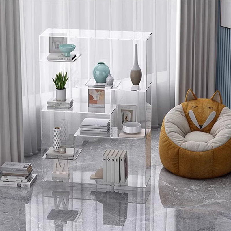 Modern acrylic irregular multi-layer bookcase, Transparent
