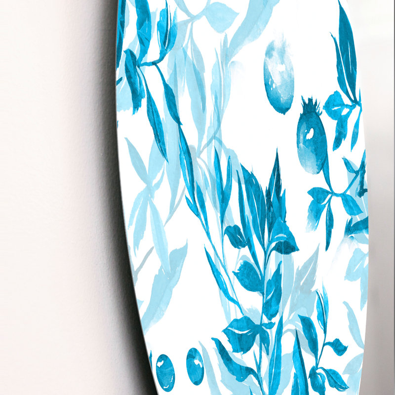Turquoise, feuilles et baies sur fond blanc, H 36 po x l 36 po