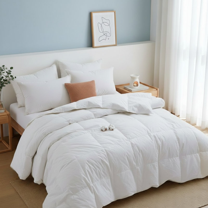 Hotel Quality All Season Down Feather Fiber Comforter Duvet Insert with 100% Cotton Cover, King