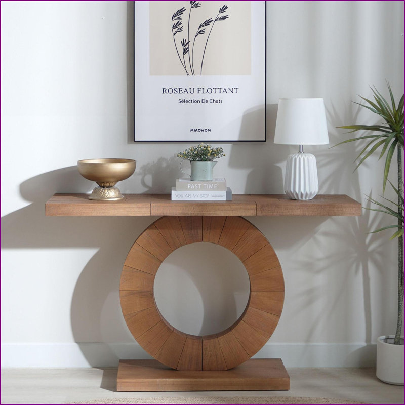 Table basse contemporaine en bois d'ingénierie de 53,2 po - Base circulaire pour salon et amp; Couloir, facile à nettoyer