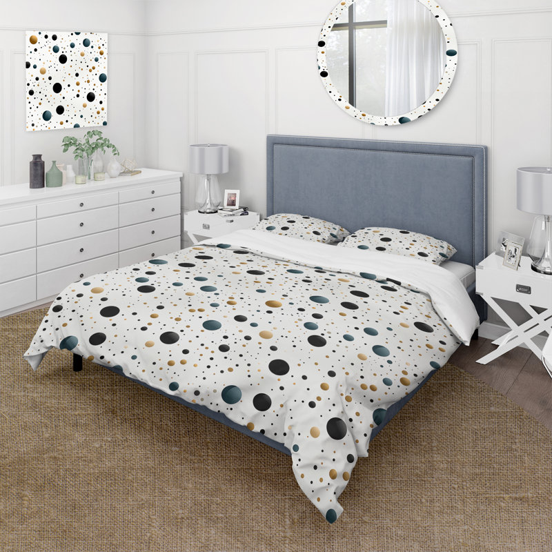 Ensemble de housse de couette à pois noir et doré Minimalist, Housse de couette simple + 1 taie décorative stan