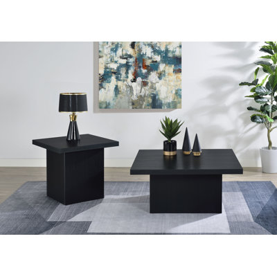 Coomes 2-Piece Square Cocktail Coffee End Table Set Black