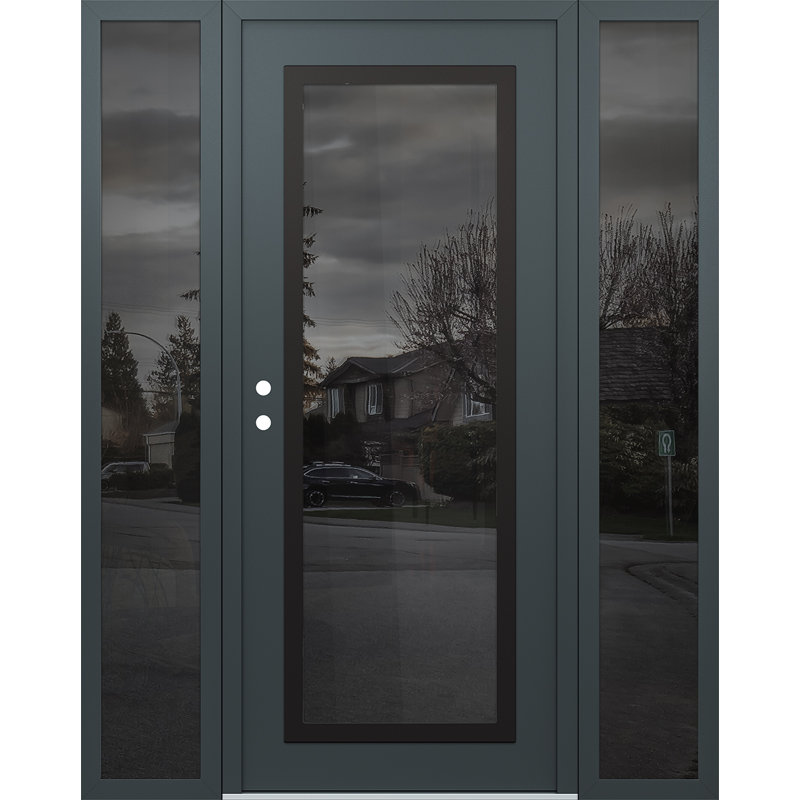 Panneau d'entrée en acier noir anthracite / anthracite avec 2 panneaux latéraux pré-suspendus, L 65,69 po x H 81,69 po, Oui