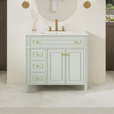 36'' Freestanding Single Sink Bathroom Vanity With Ceramic Top