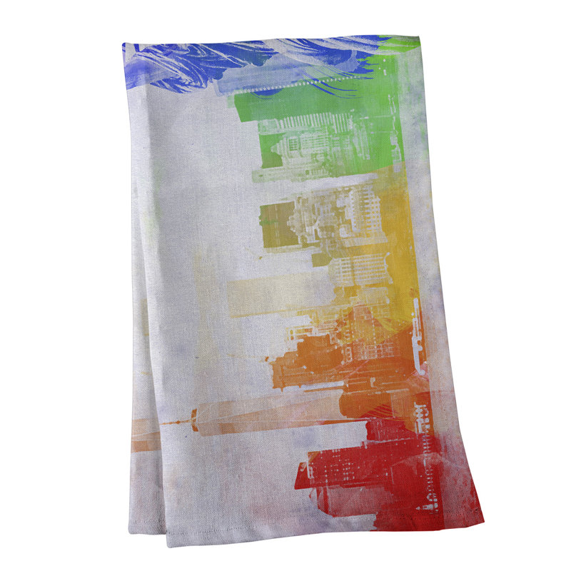Serviette à thé aquarelle statue of liberty, Violet / vert / jaune, Polyester sergé