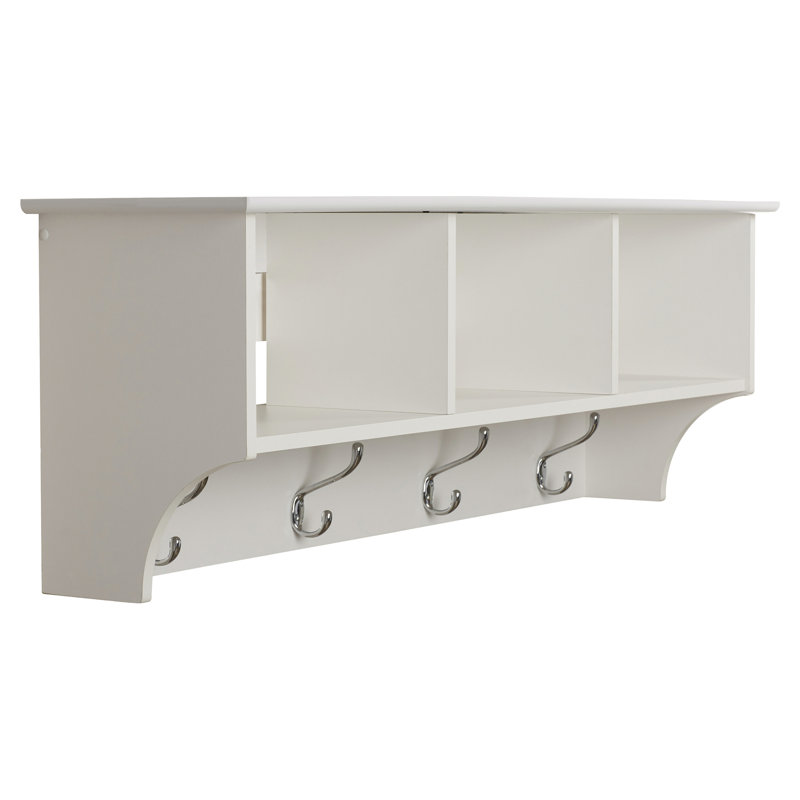 Portemanteau mural Carabelle, support à vêtements, portemanteau mural, portemanteau en bois avec 4 crochets, Blanc