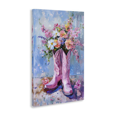 Art floral sur toile avec bottes de cow-boy florales