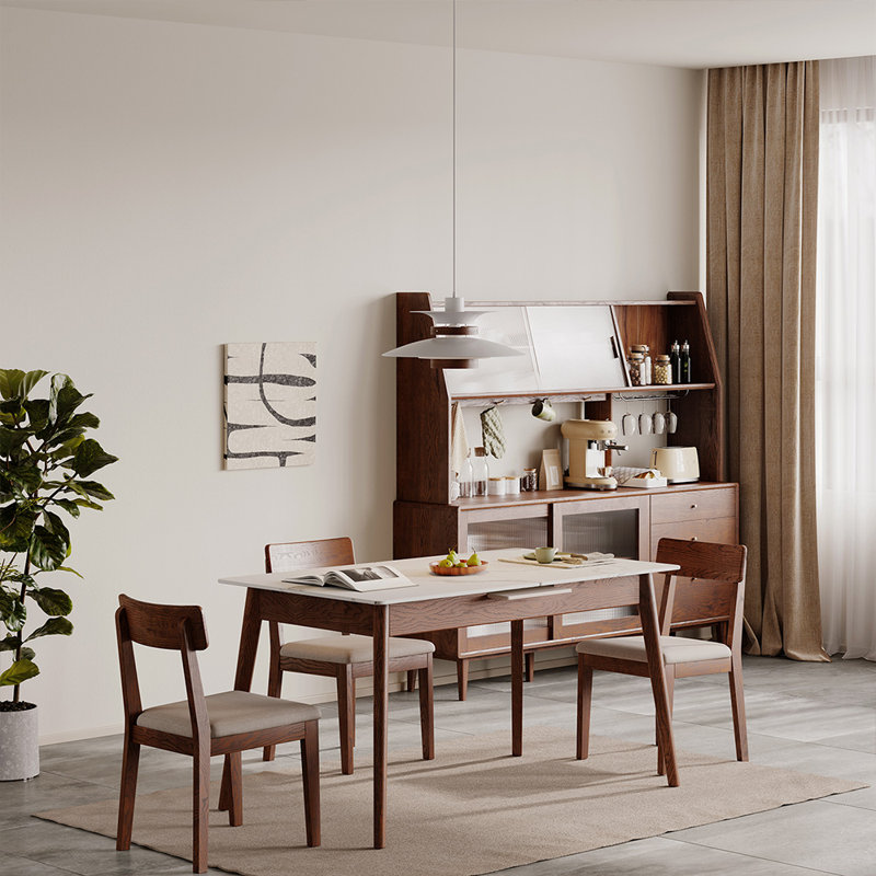 Walnut solid oak and white slate round corner diagonal leg telescopic table 1.2-1.5m, for 6-8 people to meet Dining table wood 