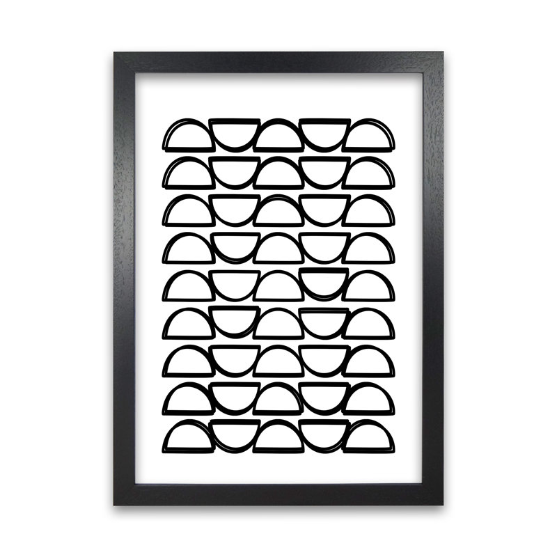 Black And White Mid Century Geometric B - Print on Canvas, Black Frame, 42cm H x 30cm W x 3cm D