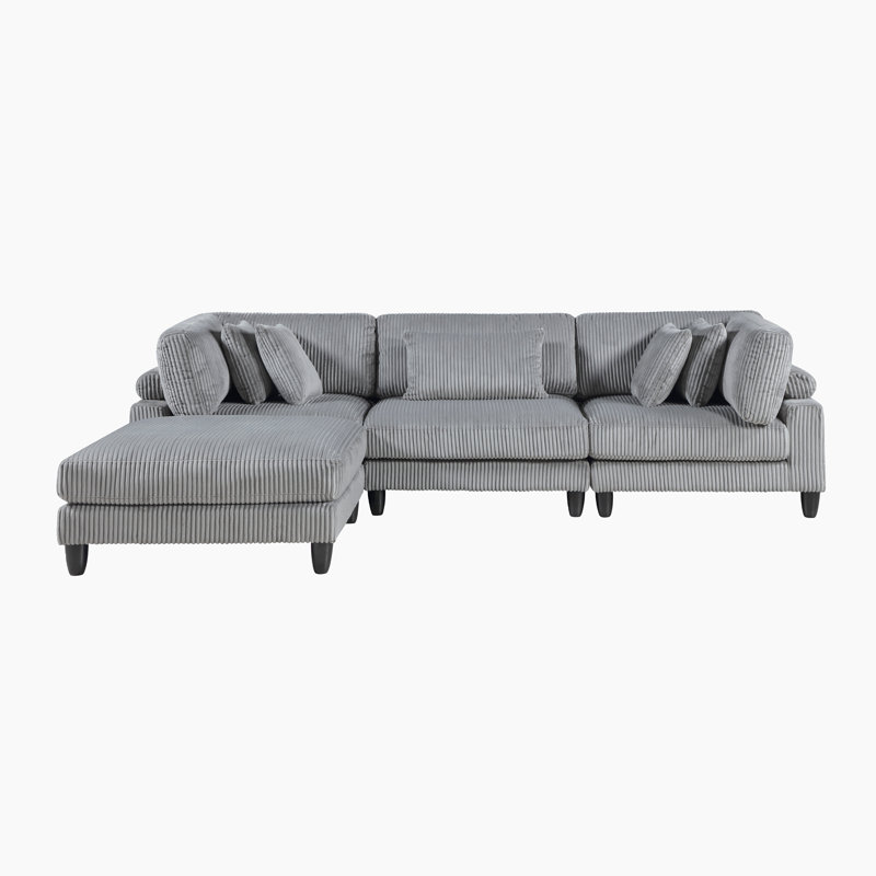 4-Piece Modular Sectional Sofa Set, Gray Corduroy