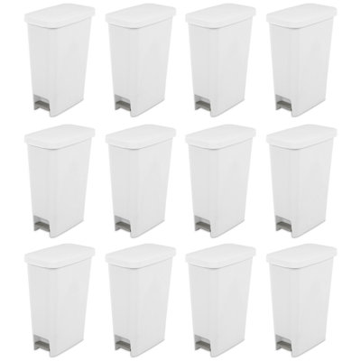 Stérite 11 gallons Poubelle mince mains libres portable, blanc (paquet de 12)