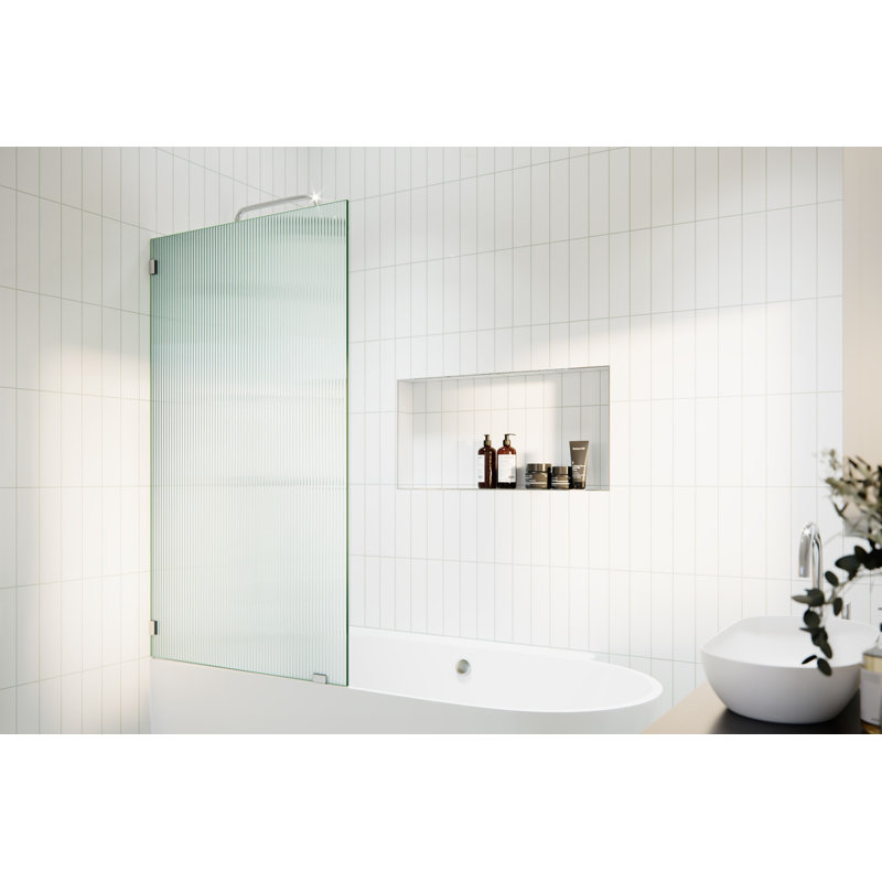 Gaia 34 in. x 58.25 in. Frameless Fluted Single Fixed Bath Panel, Polished Chrome