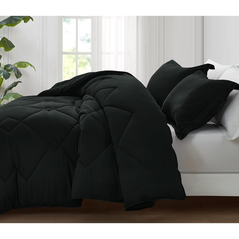 Logan Standard Comforter, Twin Extra Long Comforter + 1 Standard Sham, Black