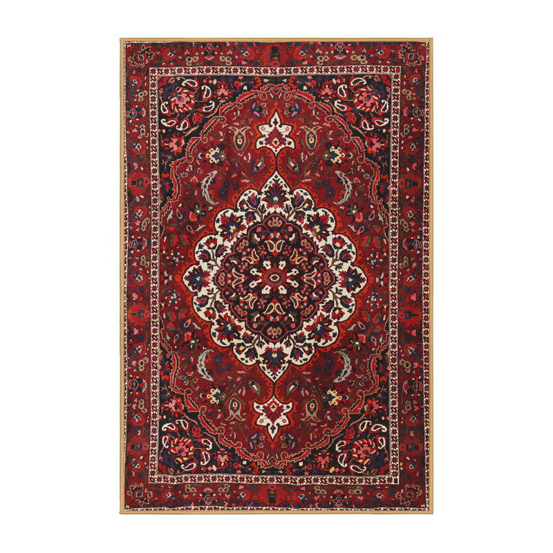 Tapis rouge/beige/noir traditionnel, Rectangle 6 pi x 9 pi