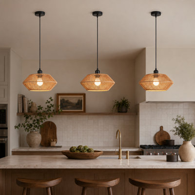 Natural Woven Rope Pendant Light, 1-Light Hanging Lamp with Black Canopy, Adjustable Cord and E26 Bulb Included