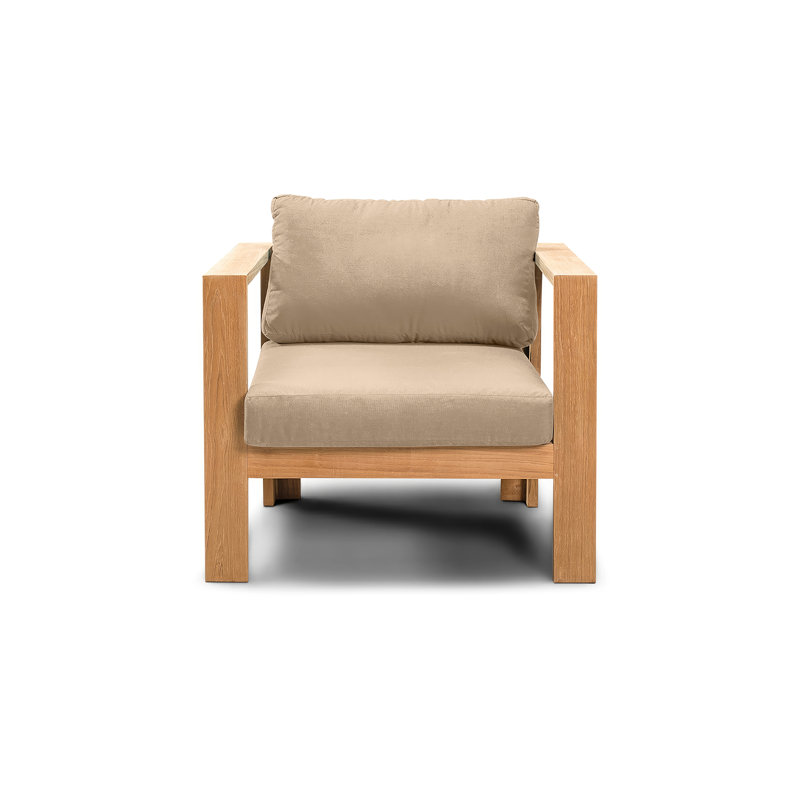 Ando Outdoor Teak Lounge Chair, Canvas Heather Beige Sunbrella® Canvas