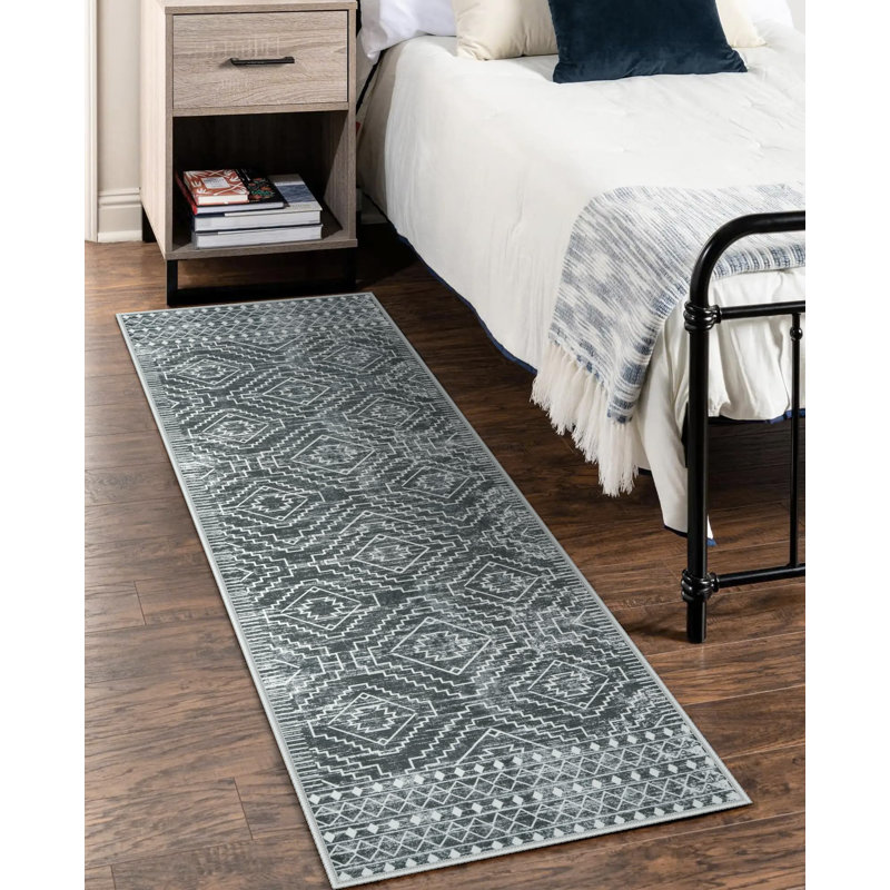 Tribal Geometric Washable Area Rug for Living Room & Bedroom, Non-Slip Moroccan Rug, Runner 2' x 6'