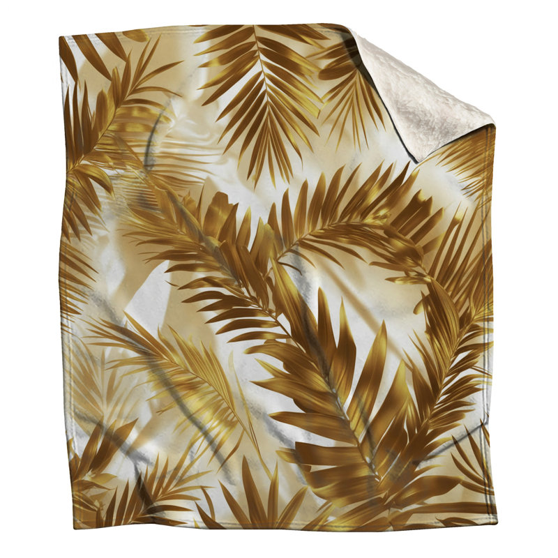 Couvertures à motif de feuilles de palmier, L 60 po x H 80 po, Moyen or blanc clair