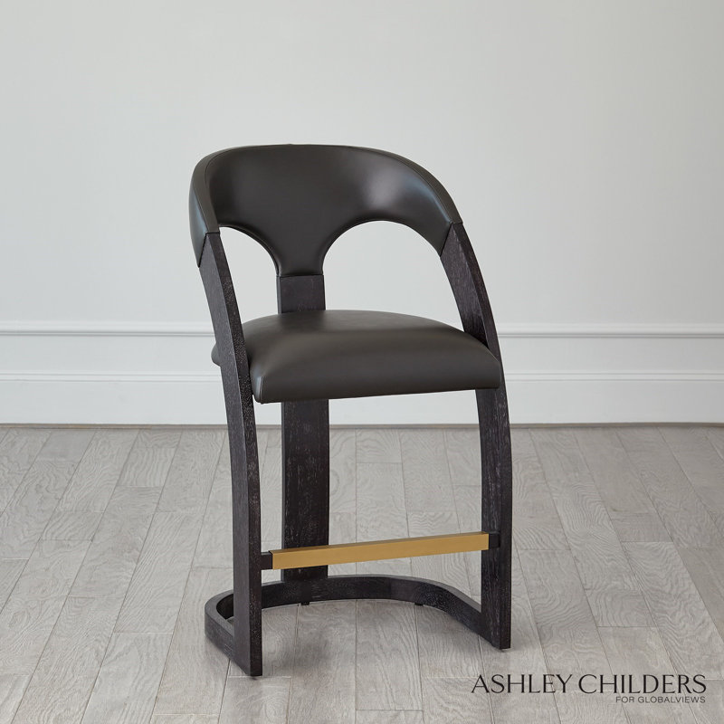 Antique Leather Delia Stool, Counter Stool (26.5" Seat Height), Black