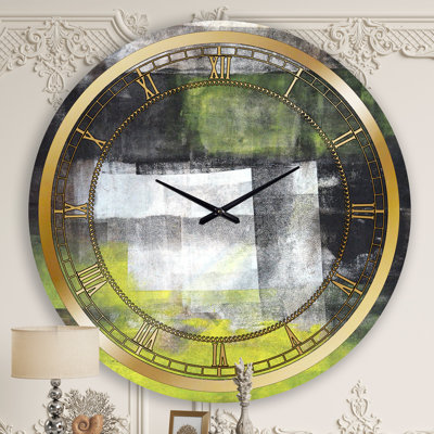Gris et jaune bleu abstrait II - horloge murale moderne