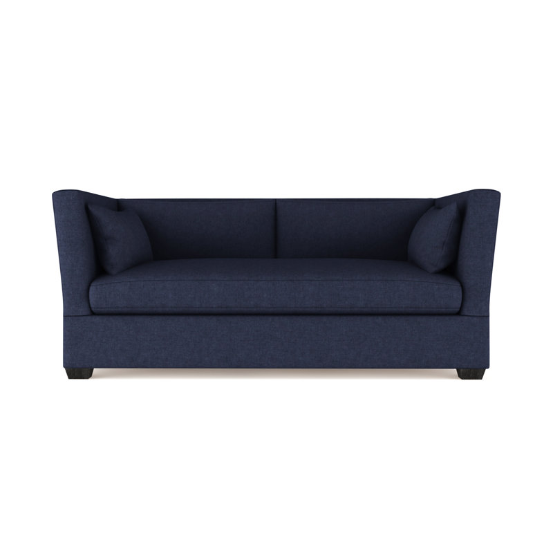 Rivington Flare Square Track-Arm Sofa, Plush Velvet Blue Print, 31" H x 84" W x 37" D, Dark Brown
