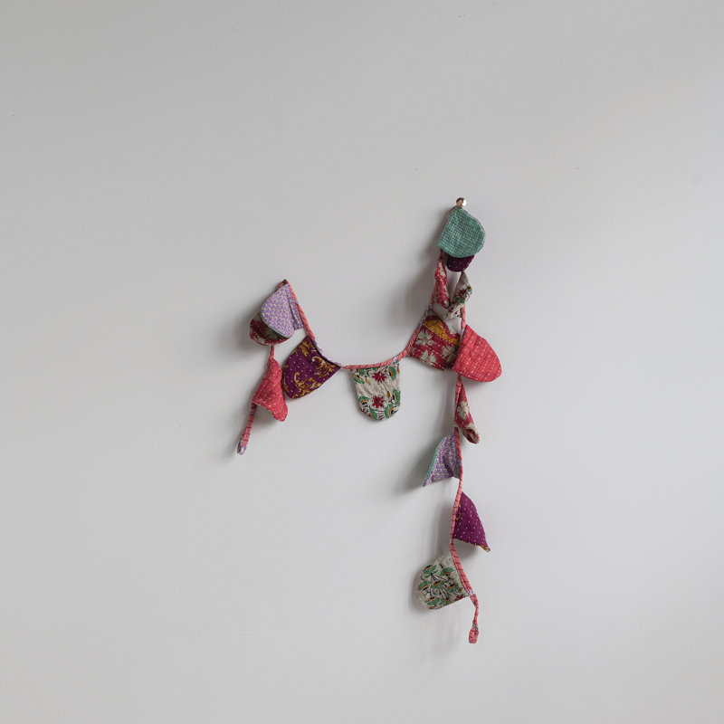 Vintage Cotton Kantha Quilt Pennant Garland, Multicolor