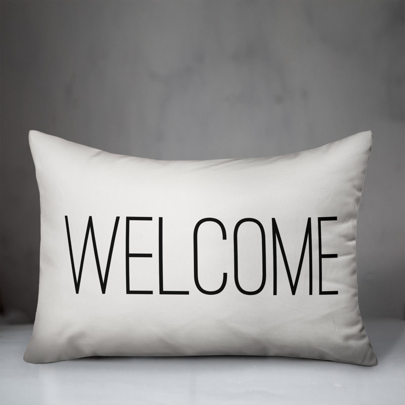 Textual Outdoor Throw Pillow, Off White/Black