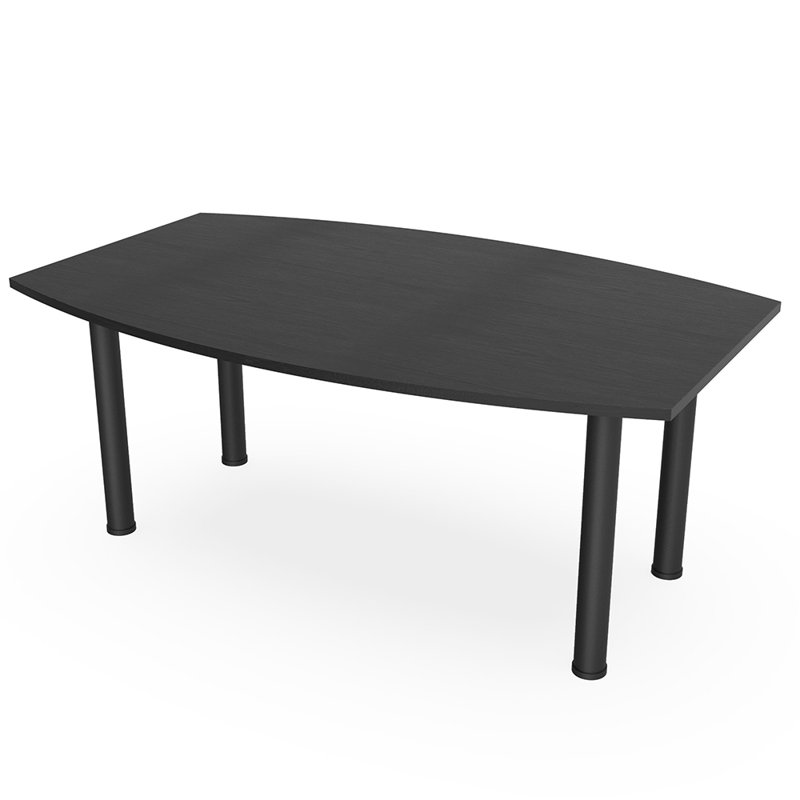 Table de conférence en forme de bateau avec pieds argentés, Cyprès noir, Noir mat, L 72 po x l 48 po
