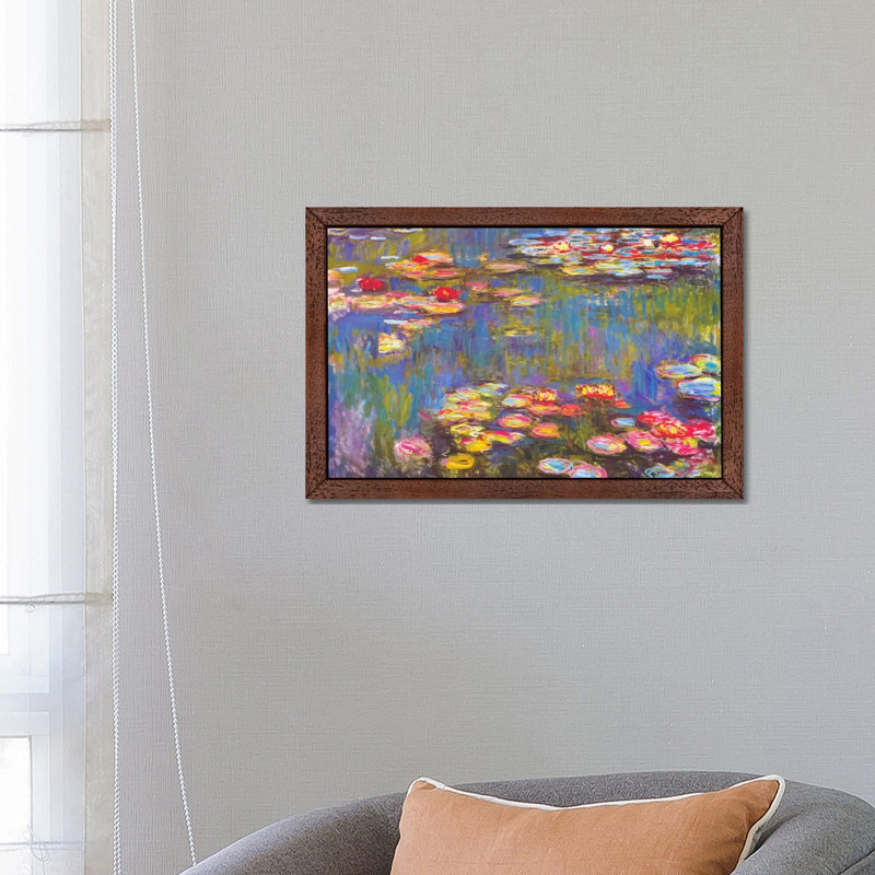 Water Lilies, 1916 by Claude Monet - Painting on Canvas, 101.6 cm H x 66.04 cm W, Brown Framed