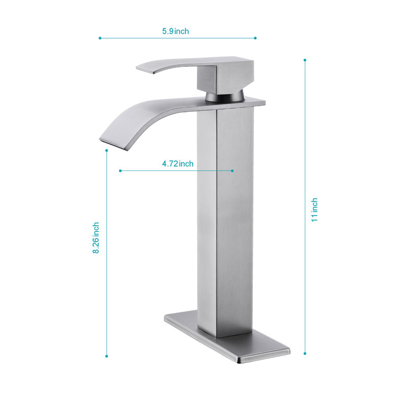 Waterfall Spout Bathroom Sink Faucet In Stainless Steel, Single Handle For Smooth Water Flow Regulation And Accurate Temperature Setting, Brushed Nickel An Elegant Look Featuring Spout, Control, Made