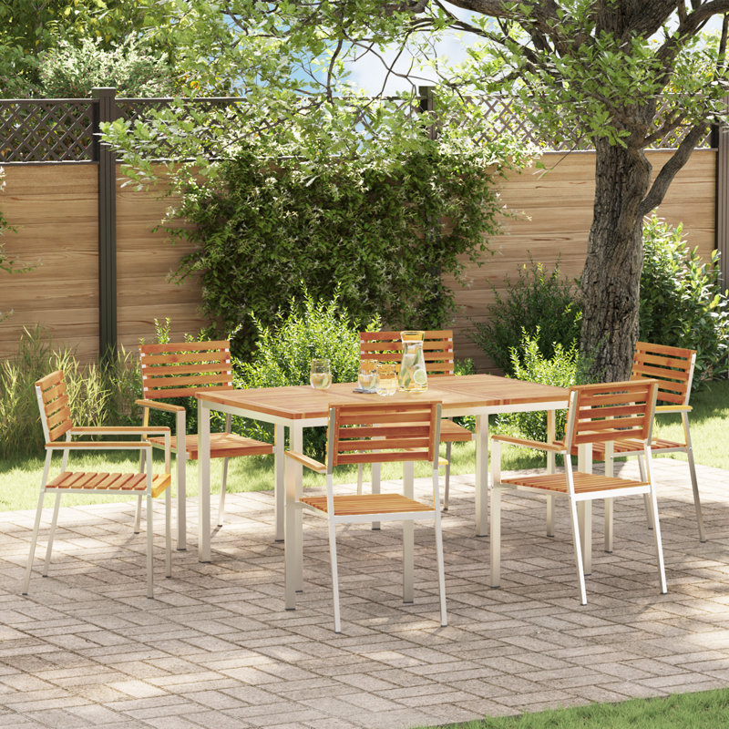 6 - Person Wood Patio Dining Set with Rectangular Table, 75cm H x 150cm W x 90cm D