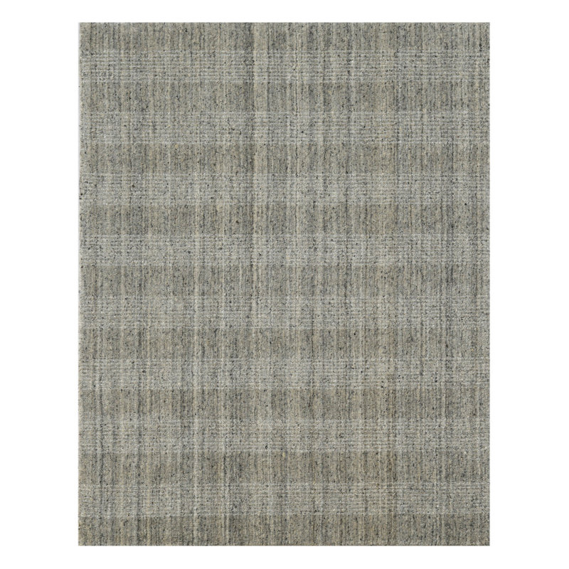 Tapis tissé à la main 8 pi x 10 pi gris et beige en laine