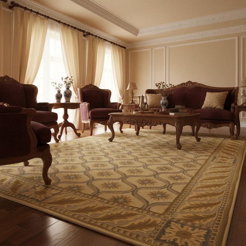 Aadi Hand Knotted Wool Tan/Gray Area Rug, Rectangle 7'9" x 10'6", Brown, Gold, Ivory, Cream, Gray