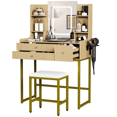 Coiffeuse avec miroir et lumières avec 3 tiroirs et 6 tablettes de rangement pour la chambre à coucher