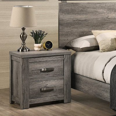 Table de chevet contemporaine à deux tiroirs en bois gris pour une expérience de chambre à coucher confortable
