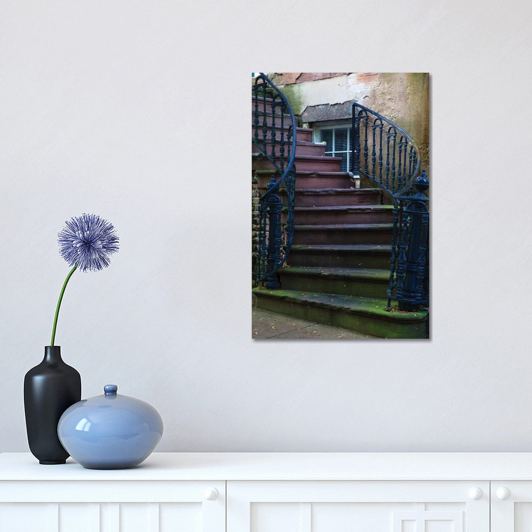 USA, Georgia, Savannah. Wrought Iron Railing At Home In The Historic District. by Joanne Wells - Wrapped Canvas Print