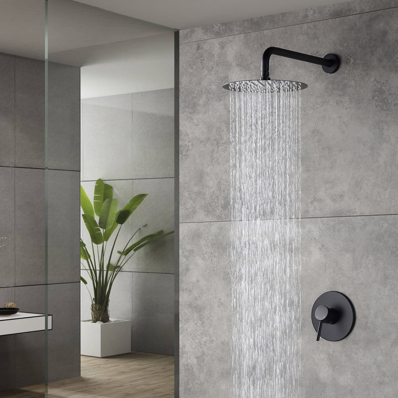 Matte Black 10-Inch Round Rain Shower Head Wall Mount System