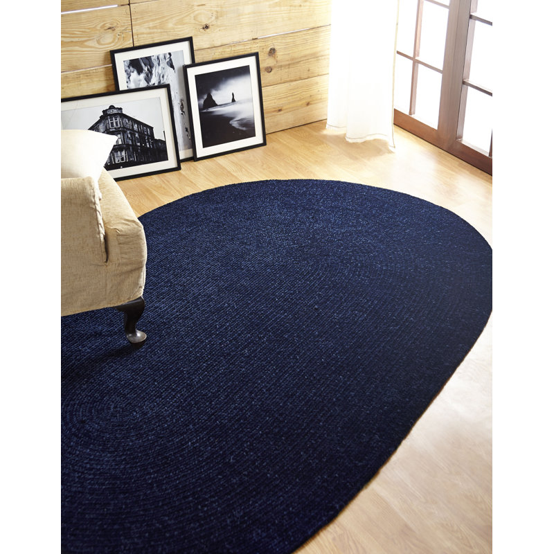 Tapis tressé en chenille de polyester Ormiston - bleu marine, Ovale 30 po x 50 po