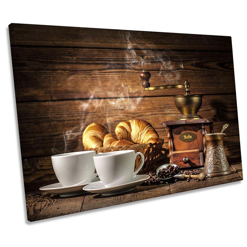 Coffee Cup Croissants Beans - Wrapped Canvas Print, 50.8cm H x 76.2cm W x 2cm D