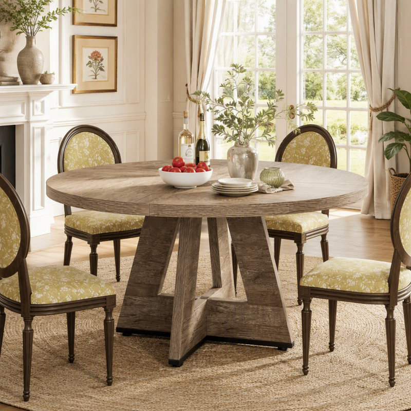 Table de salle à manger ronde 47 "avec base piédestal, Gris