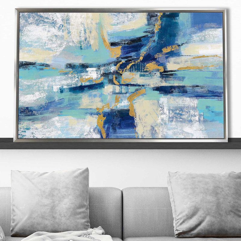 «Wave Breaker» par Silvia Vassileva - Peinture, Cadre flottant argent, H 39,5 po x l 63,5 po x P 2 po