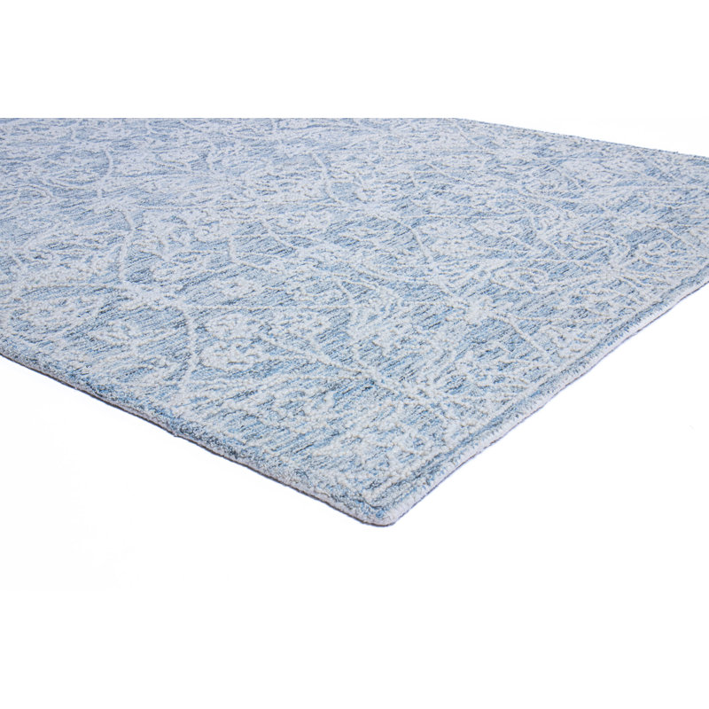 Tapis bleu clair en laine touffeté à la main Larrison, Rectangle 7 pi 6 po x 9 pi 6 po