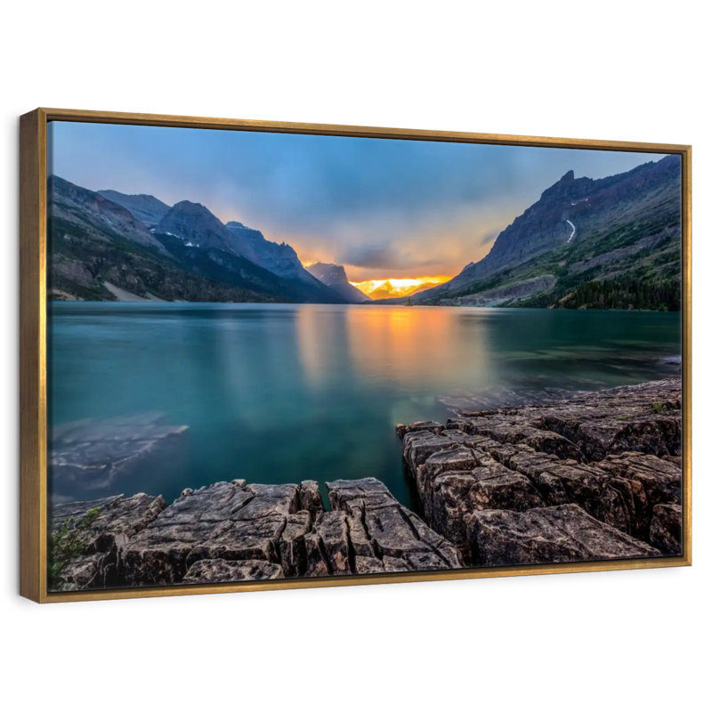 St Mary Lake Montana, Cadre flottant doré, 40 po x 27 po