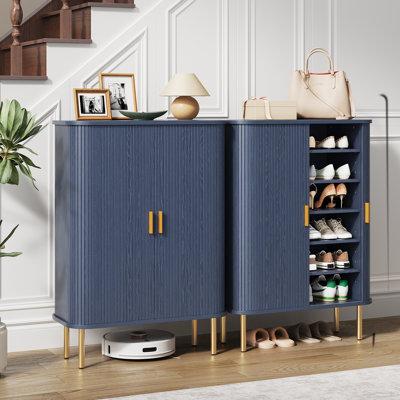 Armoire de rangement à chaussures à 6 niveaux avec porte coulissante