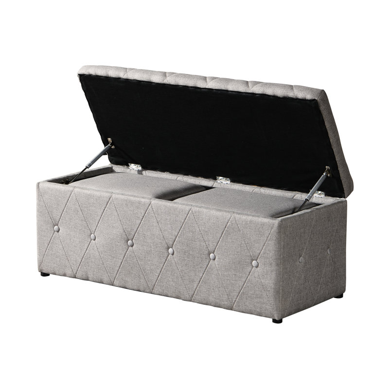 Rangement rectangulaire en lin beige avec 2 repose-pieds rembourrés en éponge résilient confortable et doux idéal pour la chambre à coucher salon balcon moderne