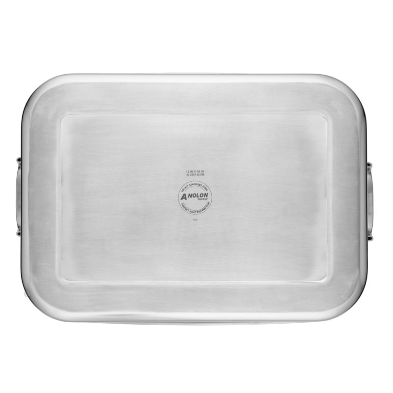 Anolon Tri-Ply Clad Stainless Steel Roaster / Roasting Pan with Nonstick Rack, 17-Inch x 12.5-Inch