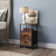 18" wide Industrial Wooden Nightstand with Iron Frame and 2 Drawers