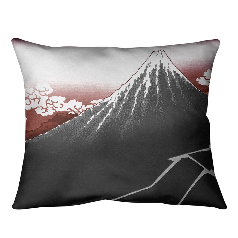 Coussin lombaire katsushika hokusai, au-dessous du summit, 20 po x 14 po, Duvet synthétique, Ciel rouge
